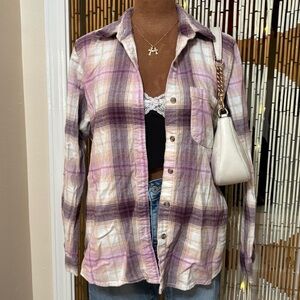 Universal Thread Plaid Button-Down Shirt - Pink and Purple